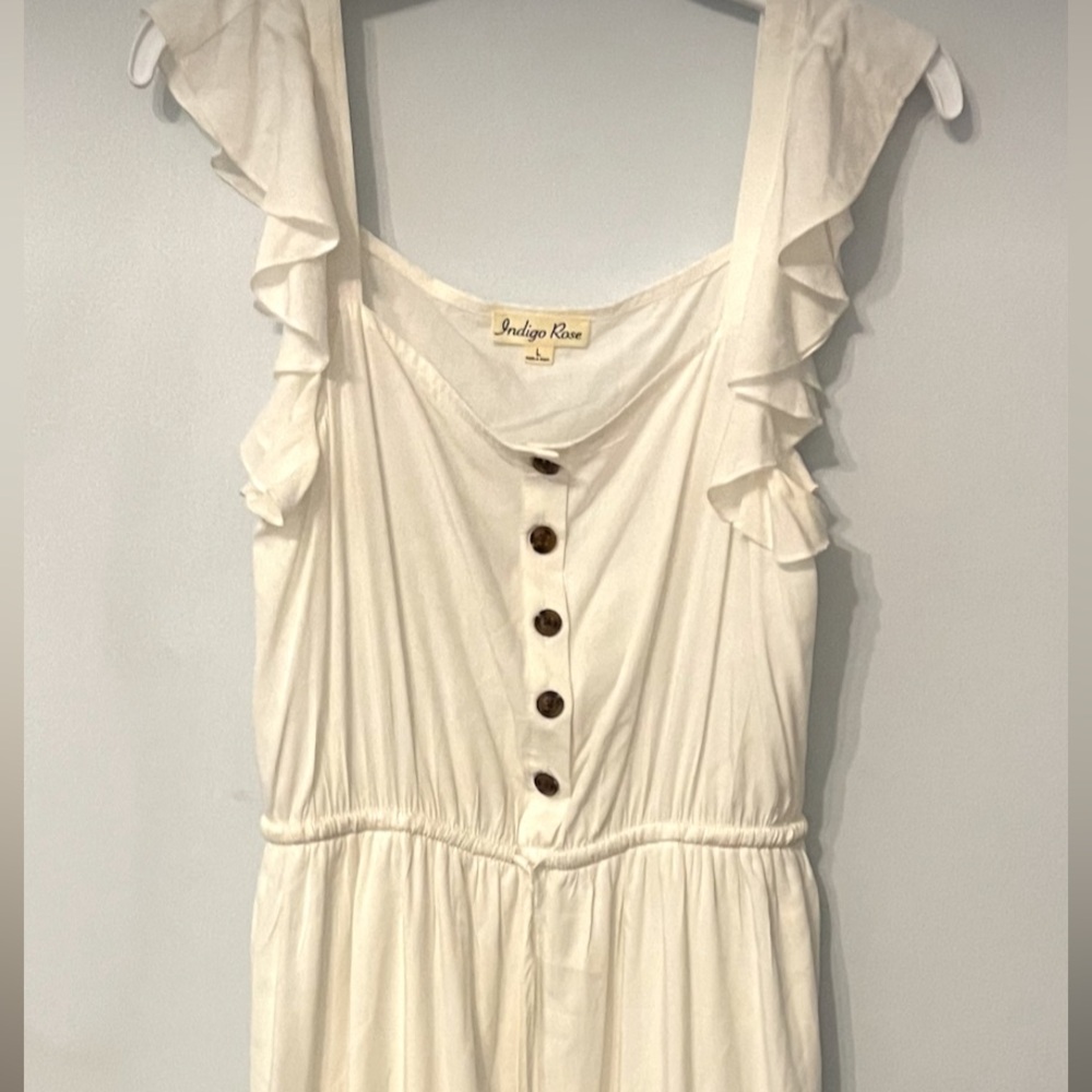 Indigo Rose Size Large Ruffle Sleeveless Button Front Off White High Low Dress - Picture 2 of 10
